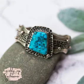 Betta Lee | Navajo Handmade Sterling Silver Stamped Cuff Bracelet with Kingman Turquoise Stone