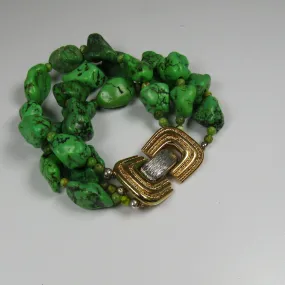 Big Multi-strand Apple Green Turquoise  Bracelet Handmade