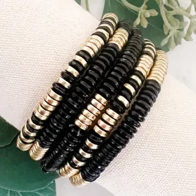 Black and Gold Beaded Bracelet Set (5)