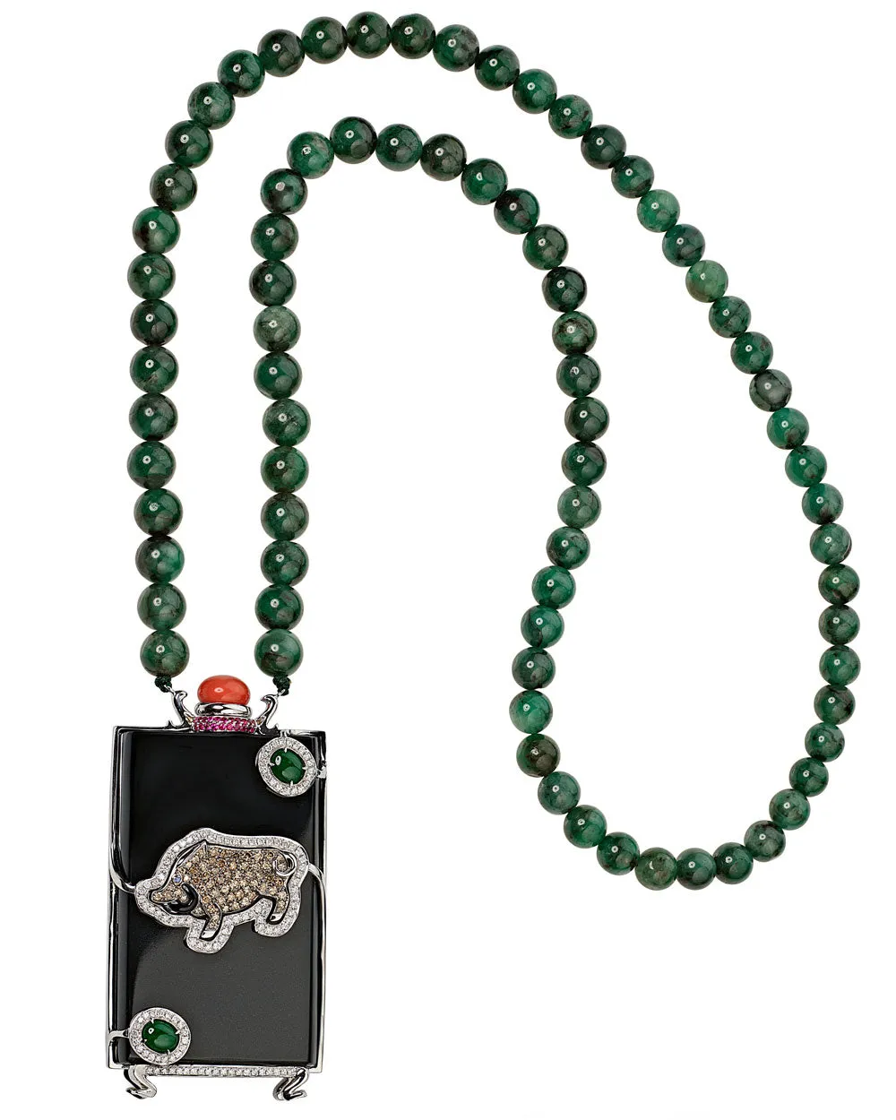 Black and Green Jade Beaded Pendant Necklace