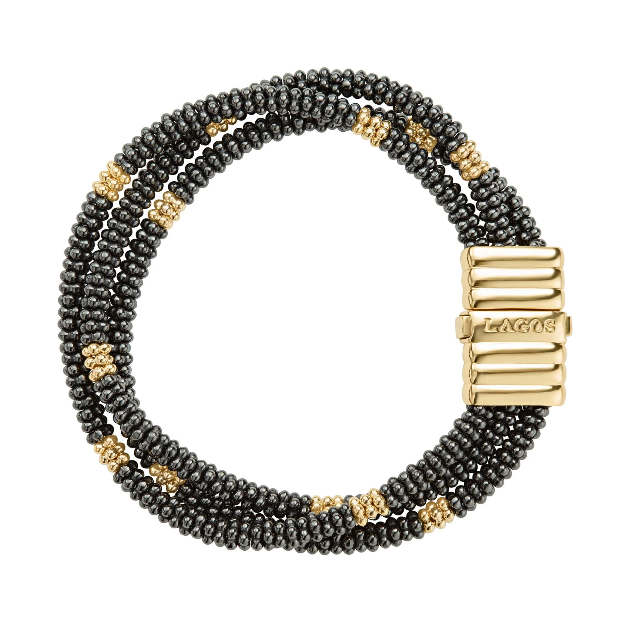 Black Caviar Three Strand Ceramic Beaded Bracelet