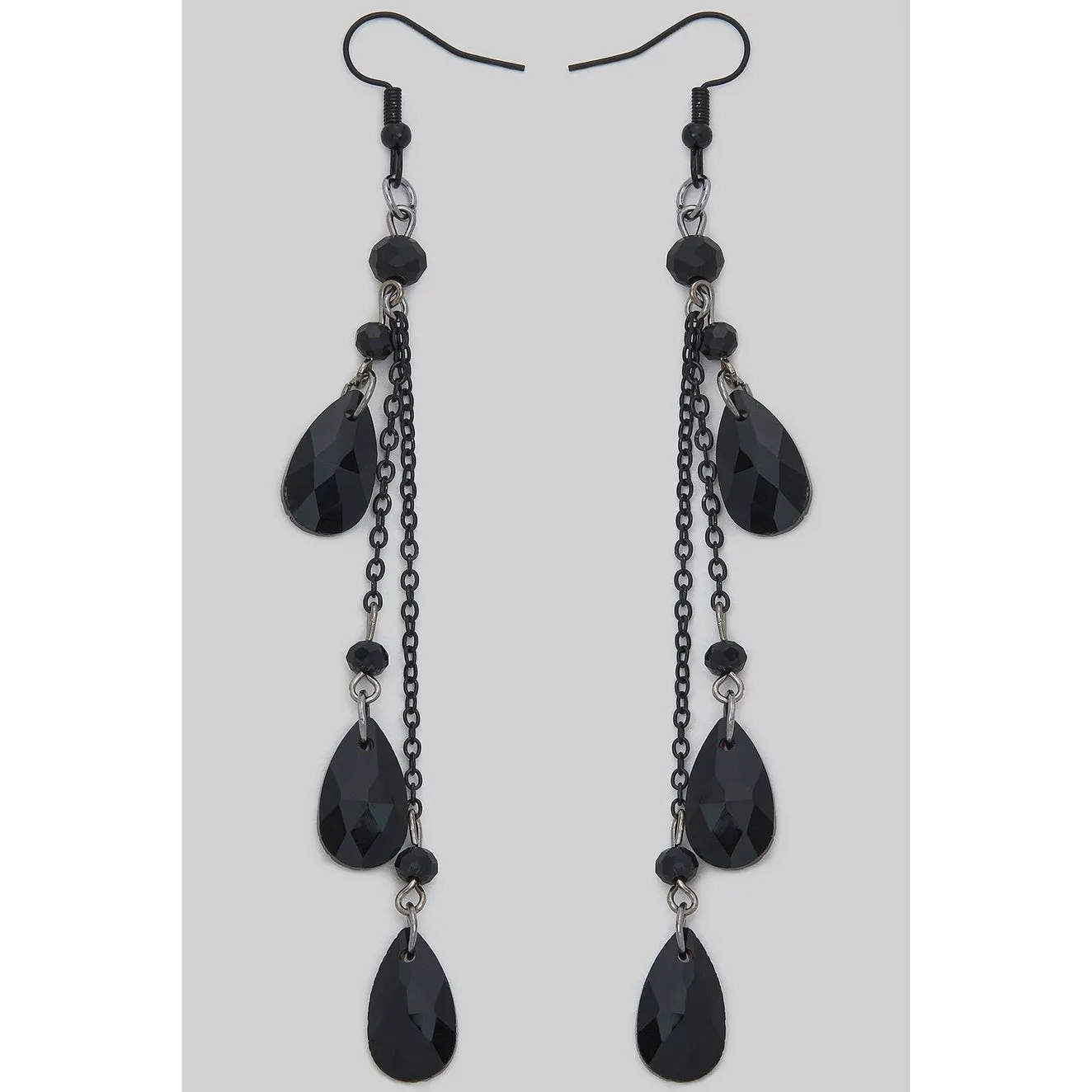 Black Faceted Jewel Dangle Earrings