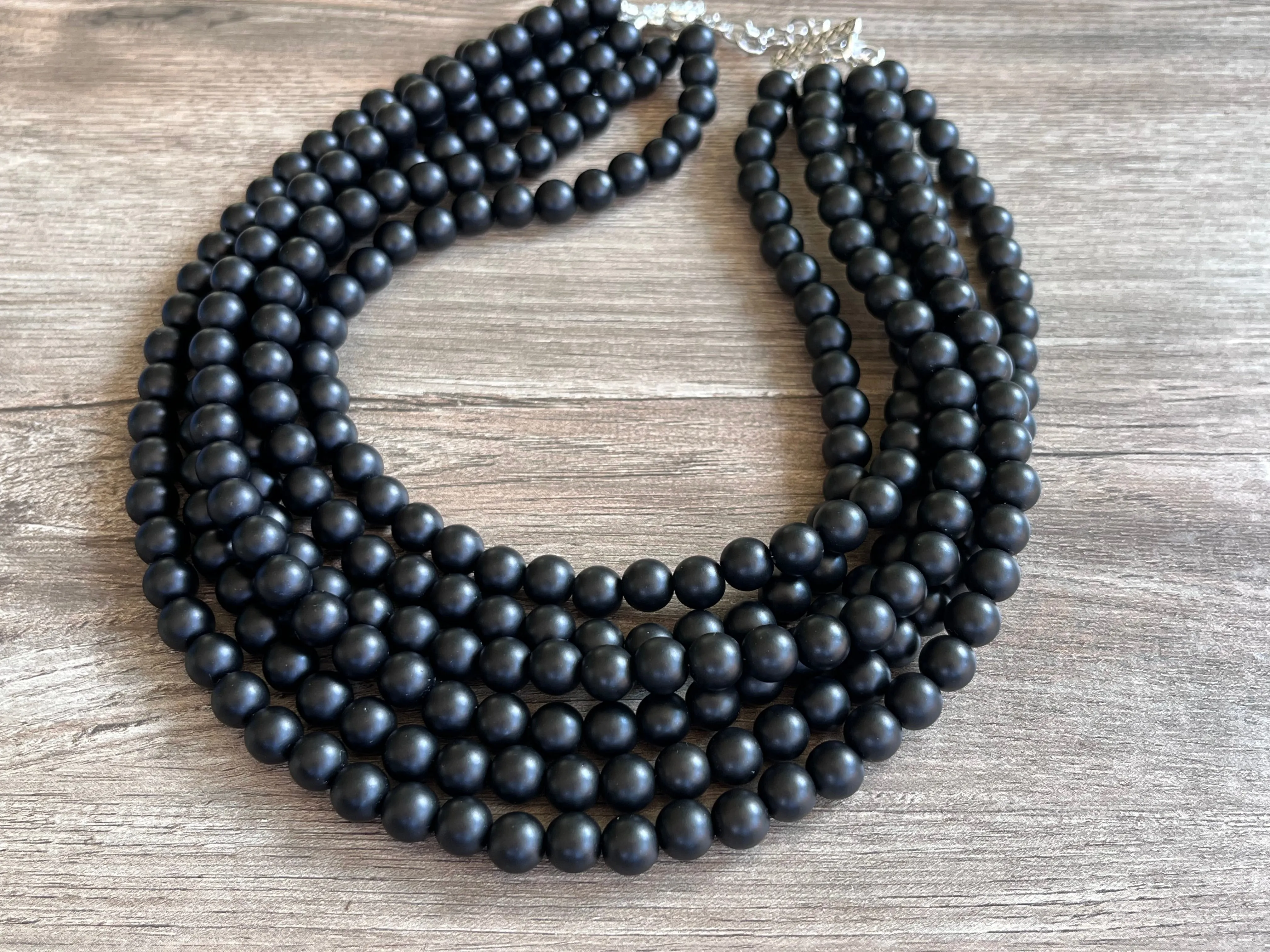 Black Matte Acrylic Multi Strand Chunky Statement Necklace - Alana