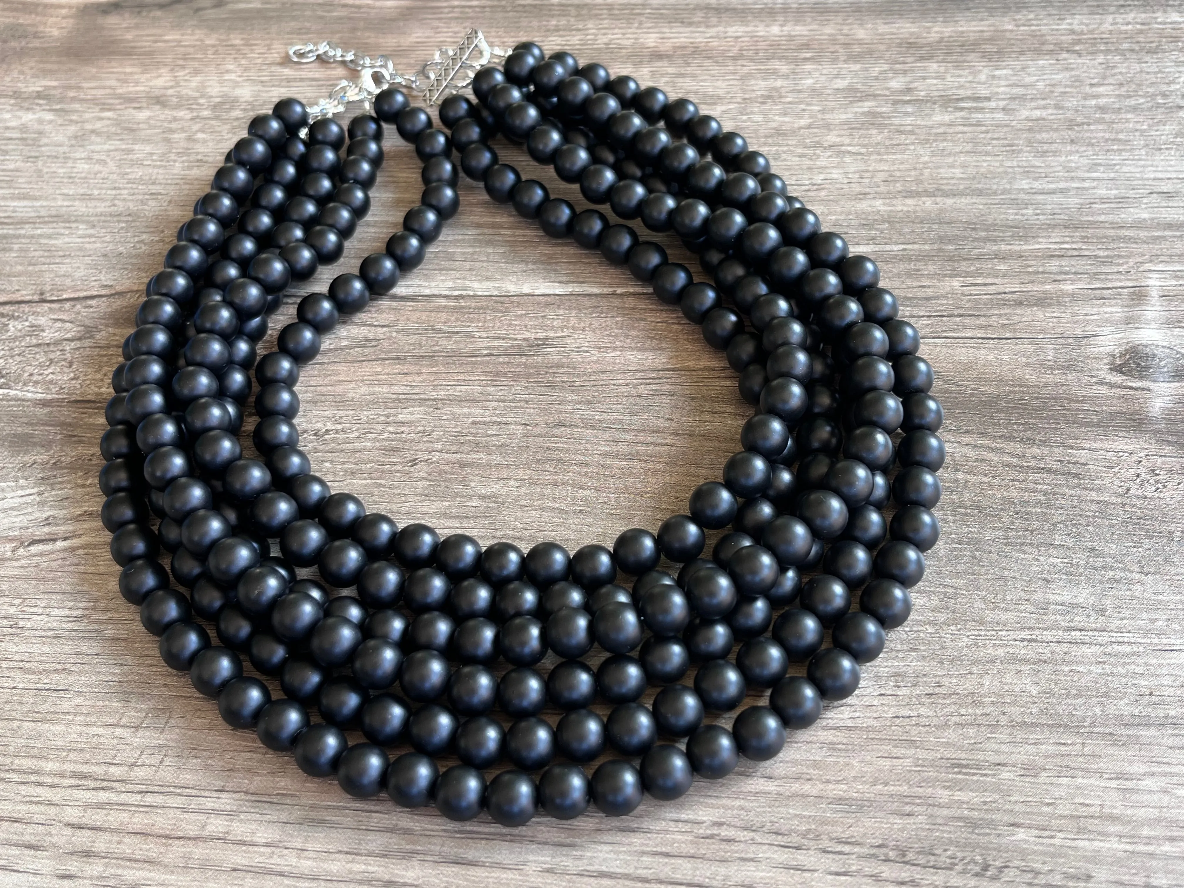 Black Matte Acrylic Multi Strand Chunky Statement Necklace - Alana