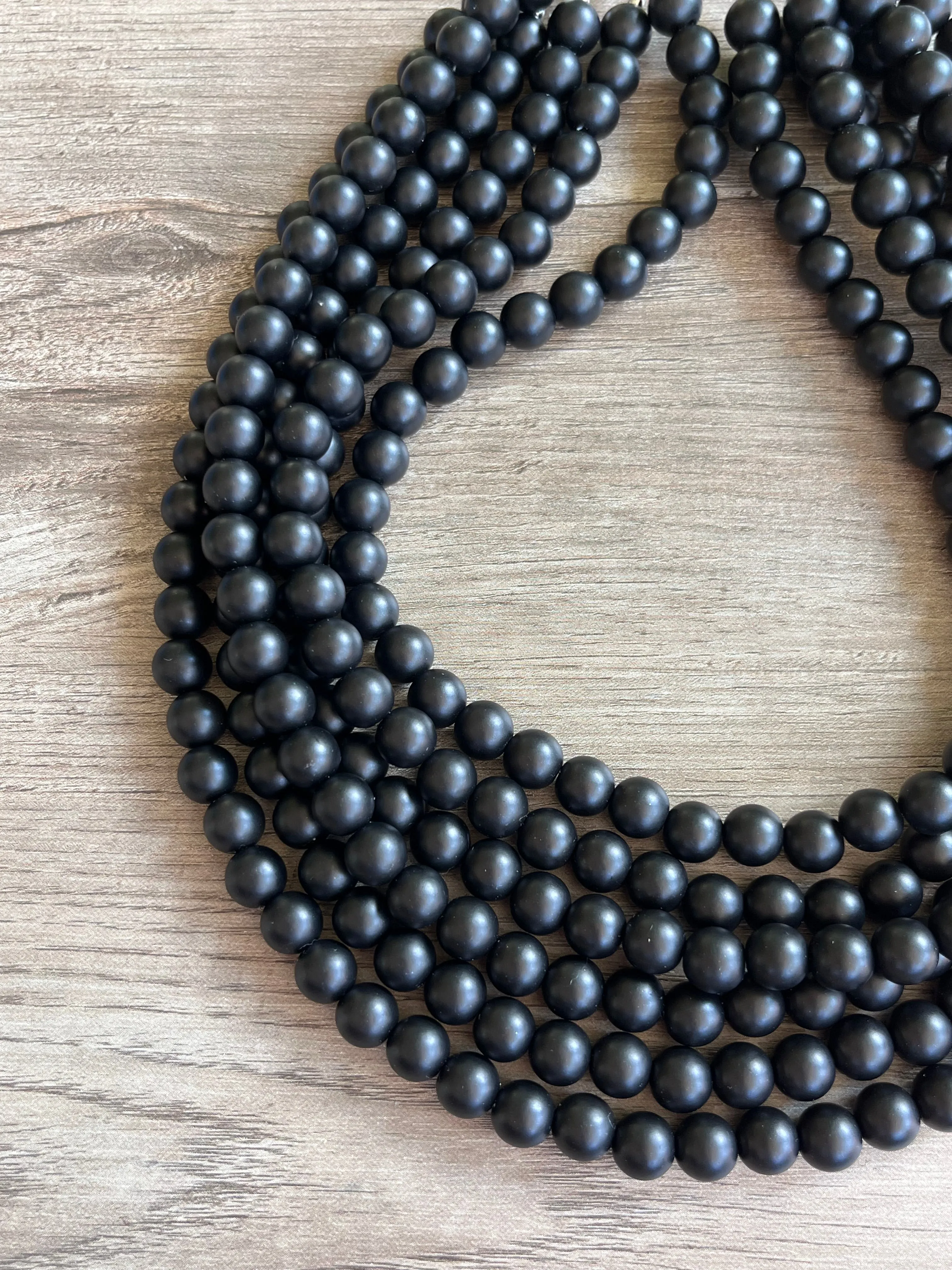 Black Matte Acrylic Multi Strand Chunky Statement Necklace - Alana