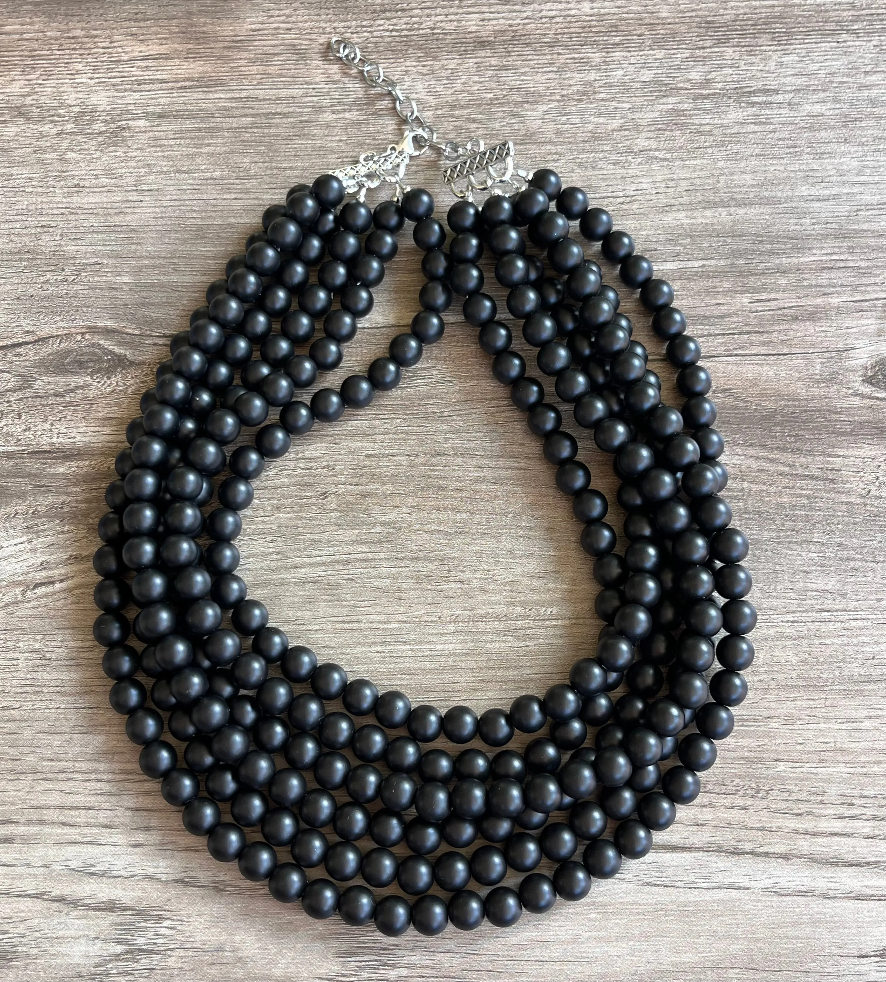 Black Matte Acrylic Multi Strand Chunky Statement Necklace - Alana