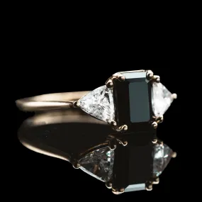 Black Sapphire Engagement Ring With Diamond Side Stones