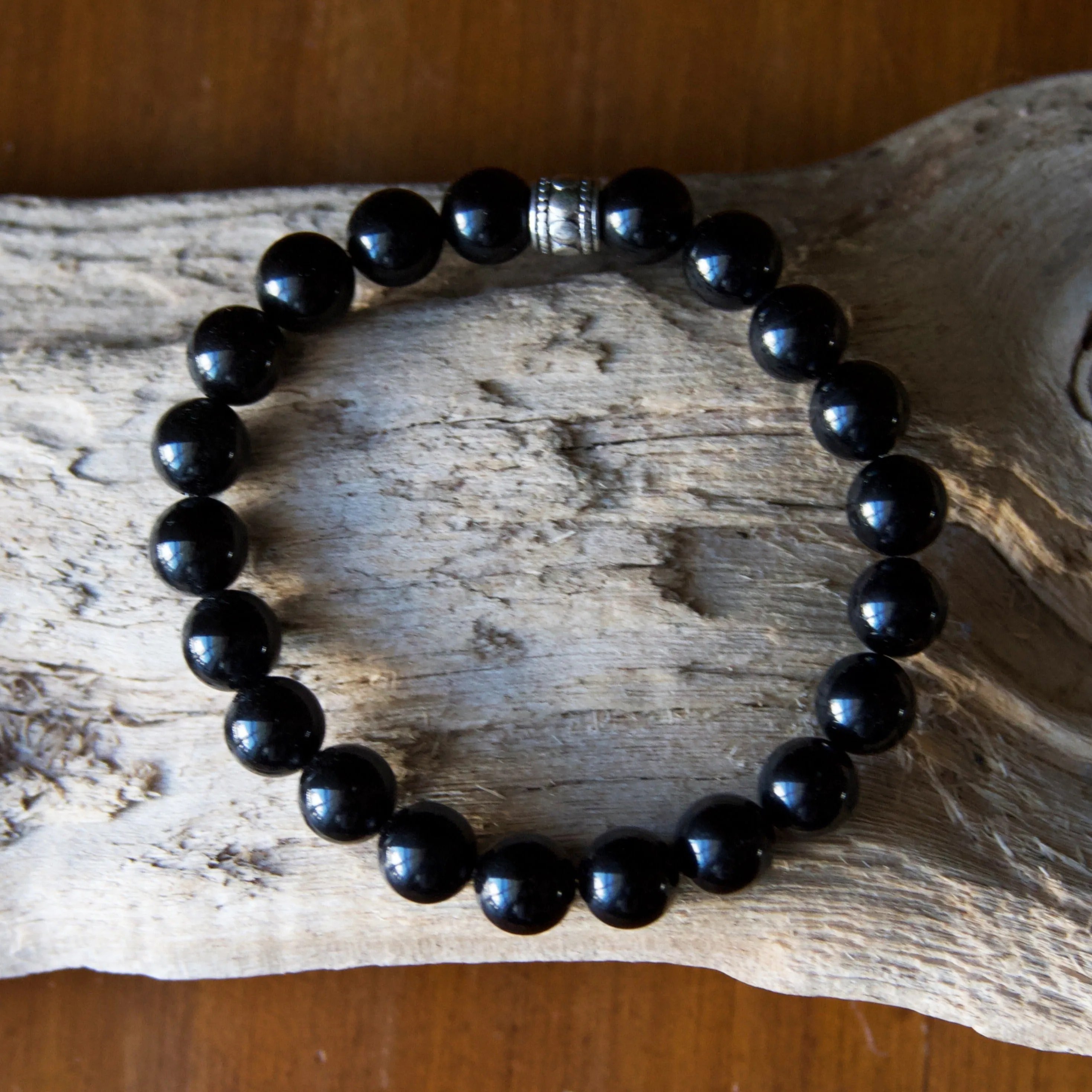 Black Tourmaline Beaded Stretch Bracelet