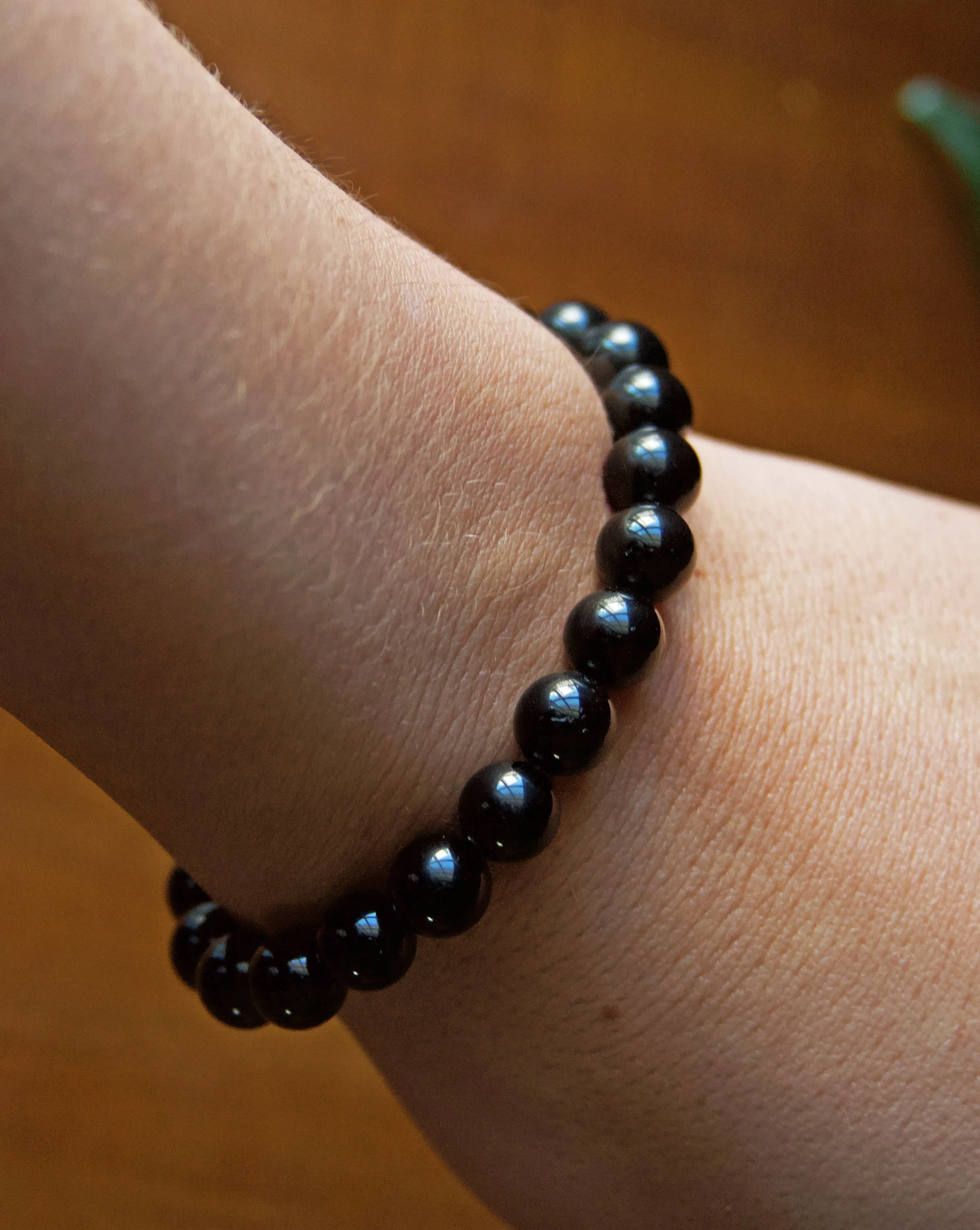 Black Tourmaline Beaded Stretch Bracelet