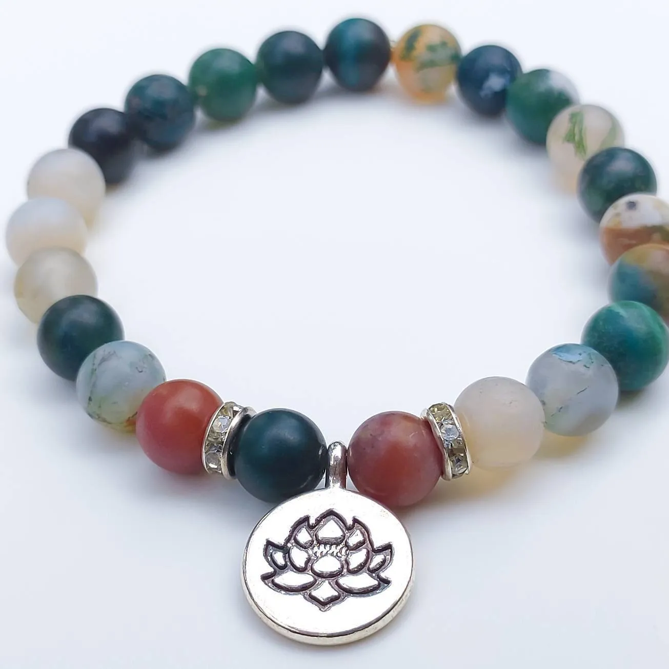 Bloodstone Crystal Lotus Charm Bracelet