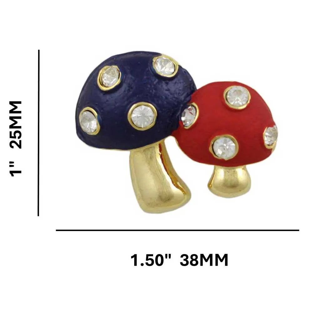 Blue and Red Enamel and Crystals Mushrooms Brooch Pin - PRF820