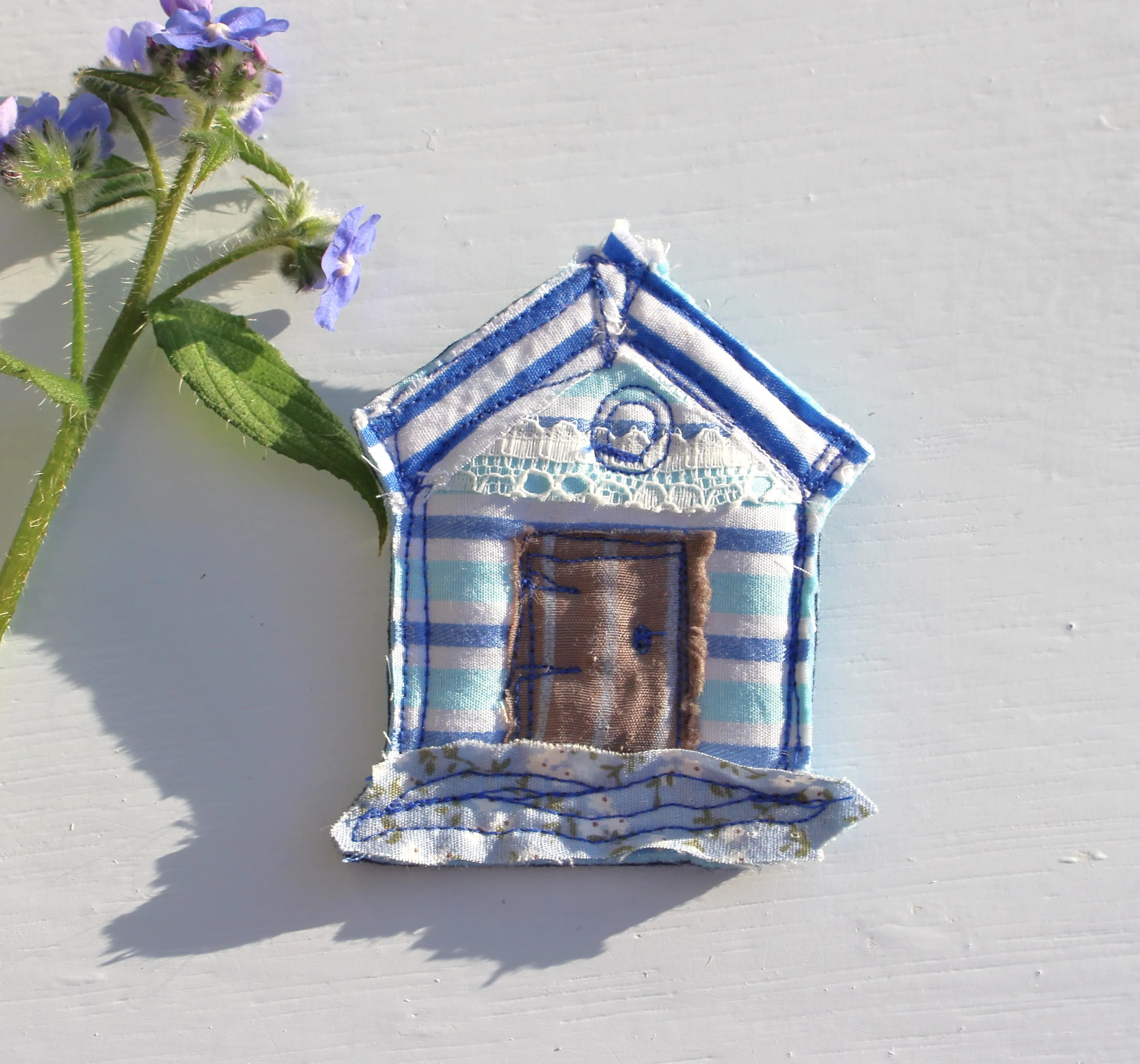 Blue striped Beach Hut Brooch