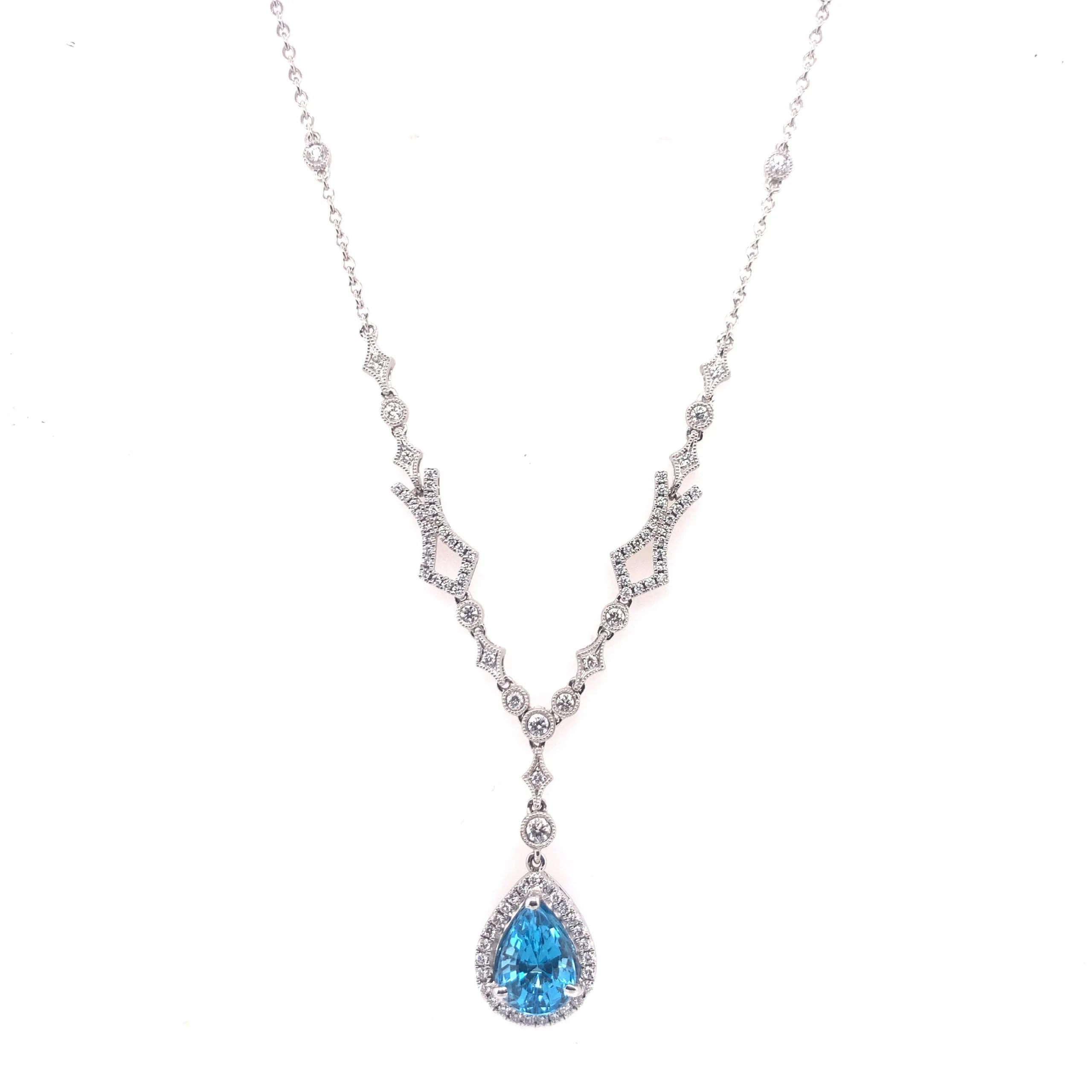 Blue Topaz and Diamond Tear Drop Necklace