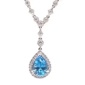 Blue Topaz and Diamond Tear Drop Necklace