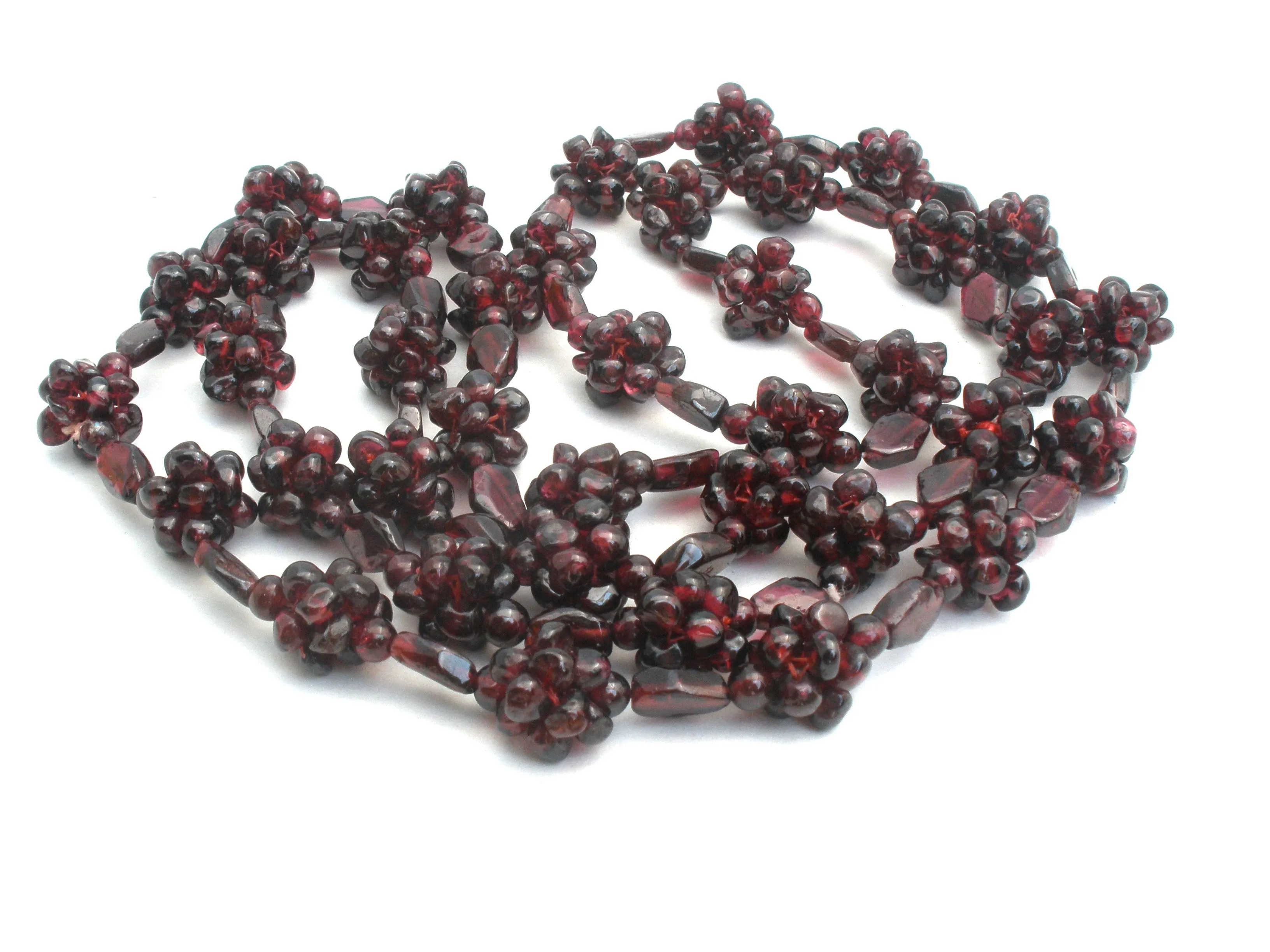 Bohemian Garnet Cluster Bead Necklace 36" Vintage