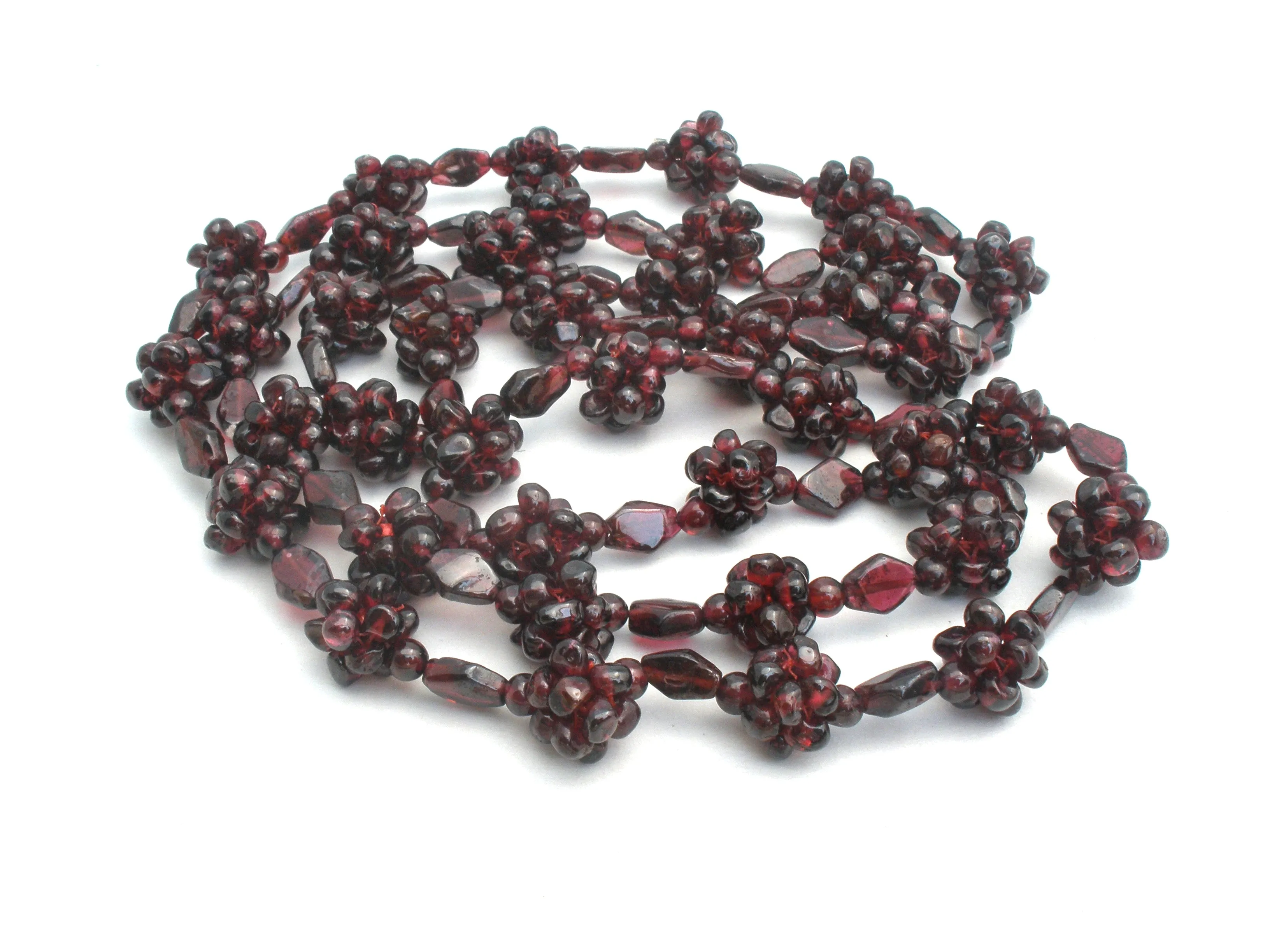 Bohemian Garnet Cluster Bead Necklace 36" Vintage