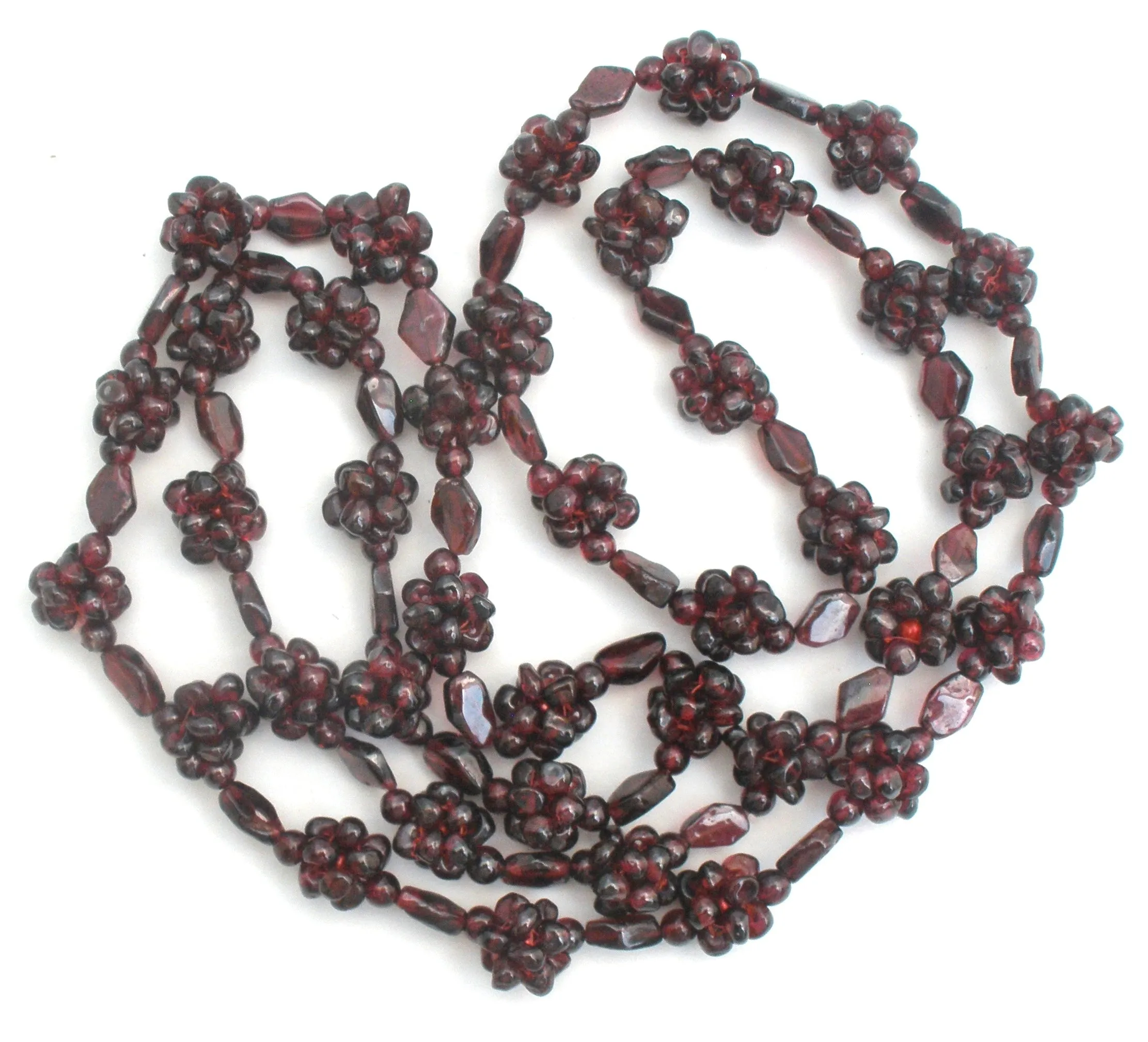 Bohemian Garnet Cluster Bead Necklace 36" Vintage