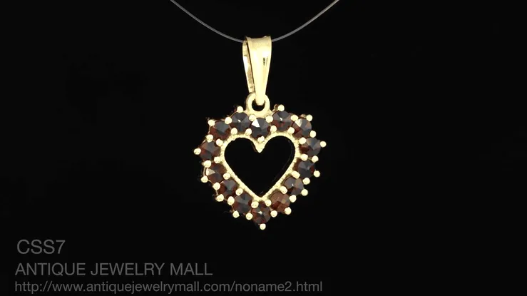 Bohemian Garnet Open Heart Pendant in Sterling Silver Vermeil