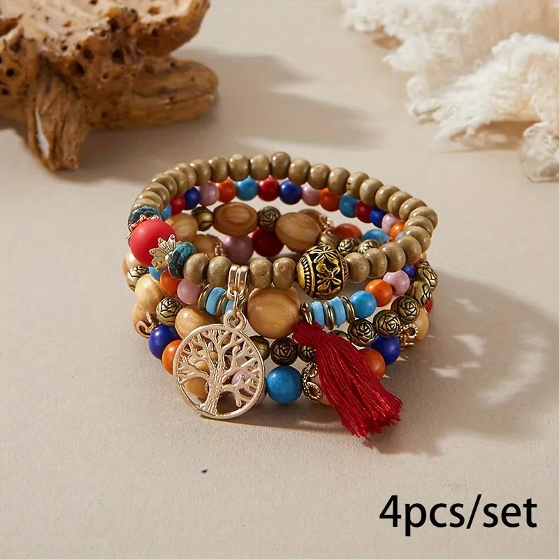 Bohemian Tree Of Life Bracelet Set  Handmade Ethnic Jewelry