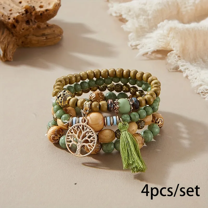 Bohemian Tree Of Life Bracelet Set  Handmade Ethnic Jewelry