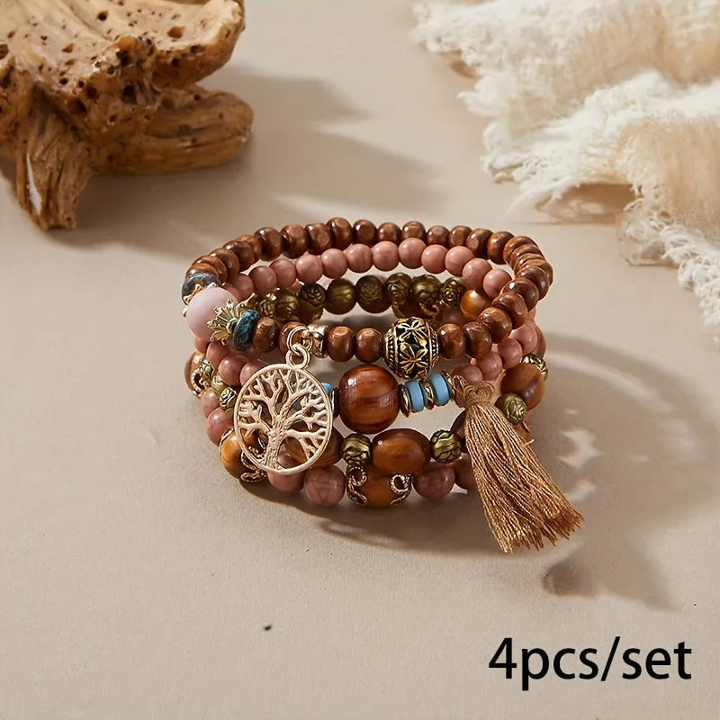 Bohemian Tree Of Life Bracelet Set  Handmade Ethnic Jewelry