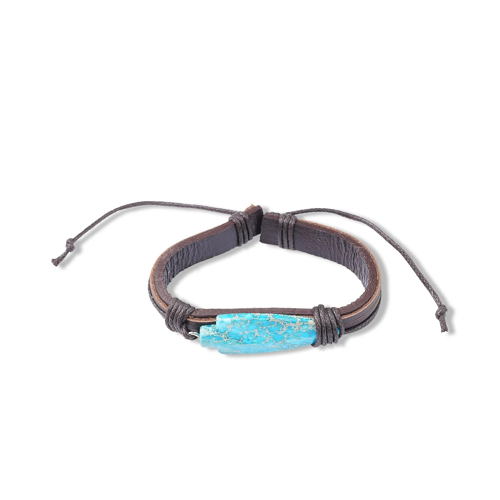 BR220525-03 Natural Stone With Leather Cord Bracelet