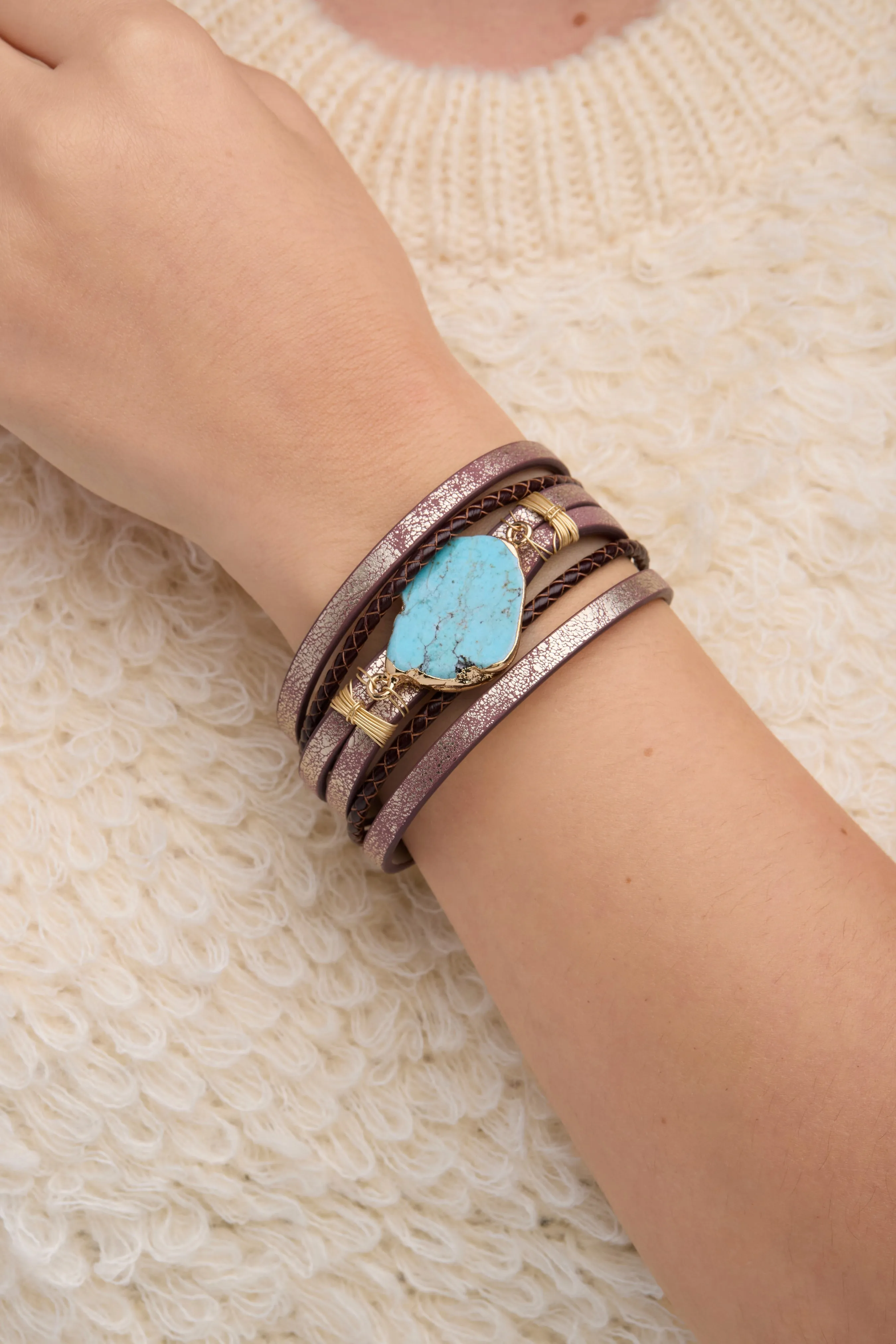 Braided Turquoise Bracelet Brown