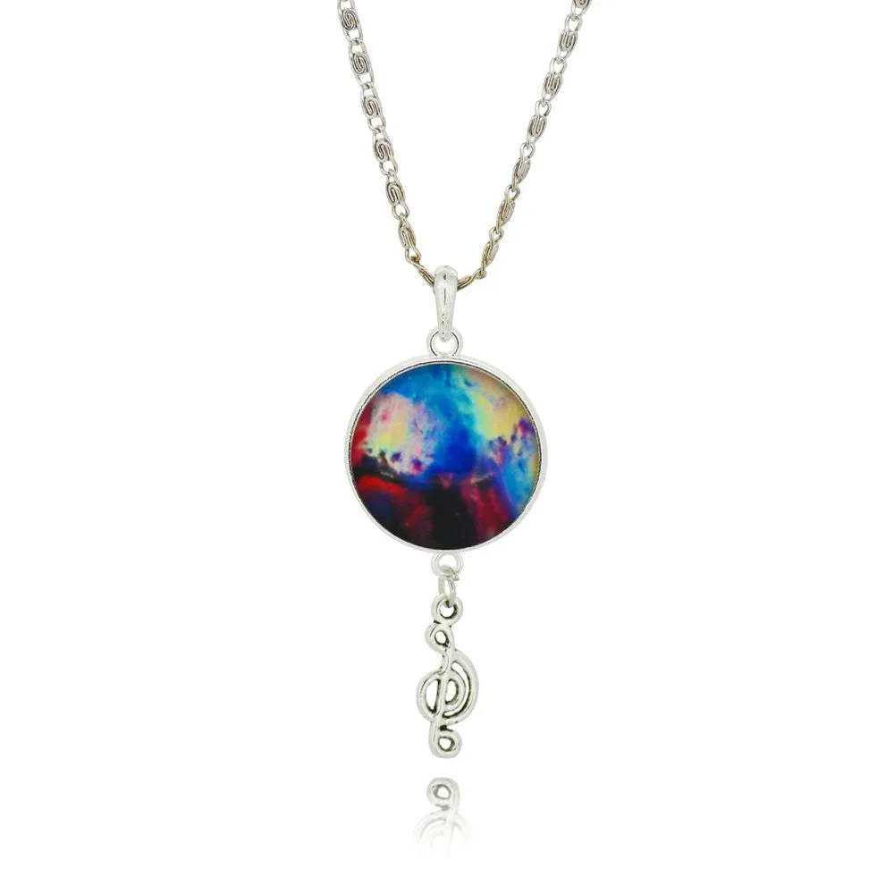 Brand Fashion Jewelry Pendant Silver Chain Galaxy Necklace Choker Necklace Glass Galaxy Lovely & Pendant