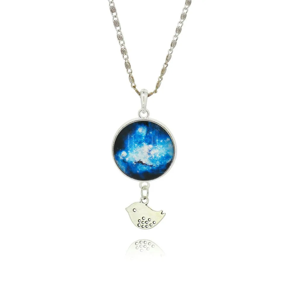 Brand Fashion Jewelry Pendant Silver Chain Galaxy Necklace Choker Necklace Glass Galaxy Lovely & Pendant