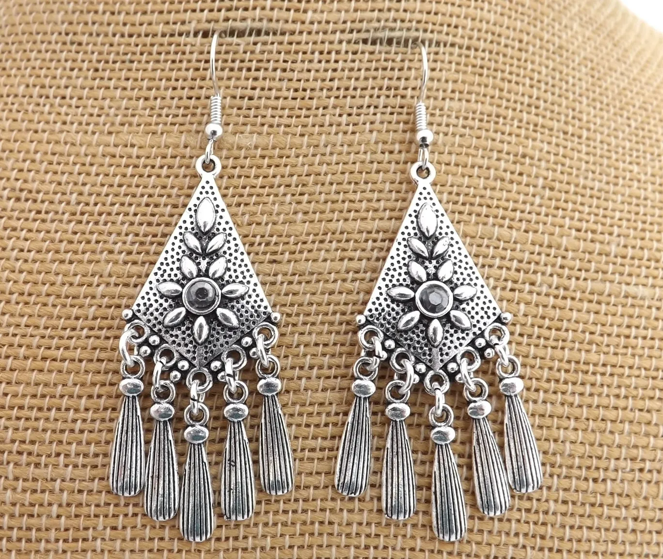 Bright Silver Tone Chandelier Drop Earrings