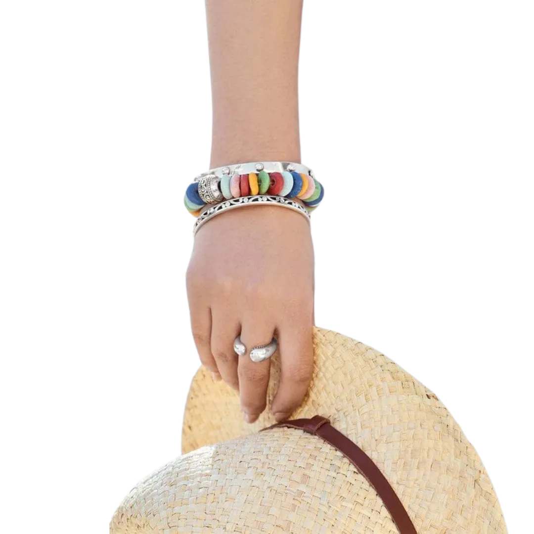 Brighton Women's Mingle Medley Beaded Stretch Silver Multicolor Bracelet