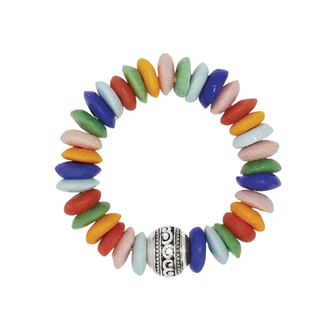 Brighton Women's Mingle Medley Beaded Stretch Silver Multicolor Bracelet