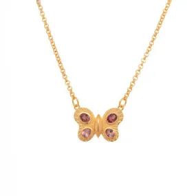 Butterfly 4 Stone Light & Dark Pink Tourmaline 24K Gold Vermeil Necklace