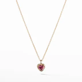 Cable Collectibles® Kids Heart Charm Necklace with Rhodolite Garnet in 18K Gold