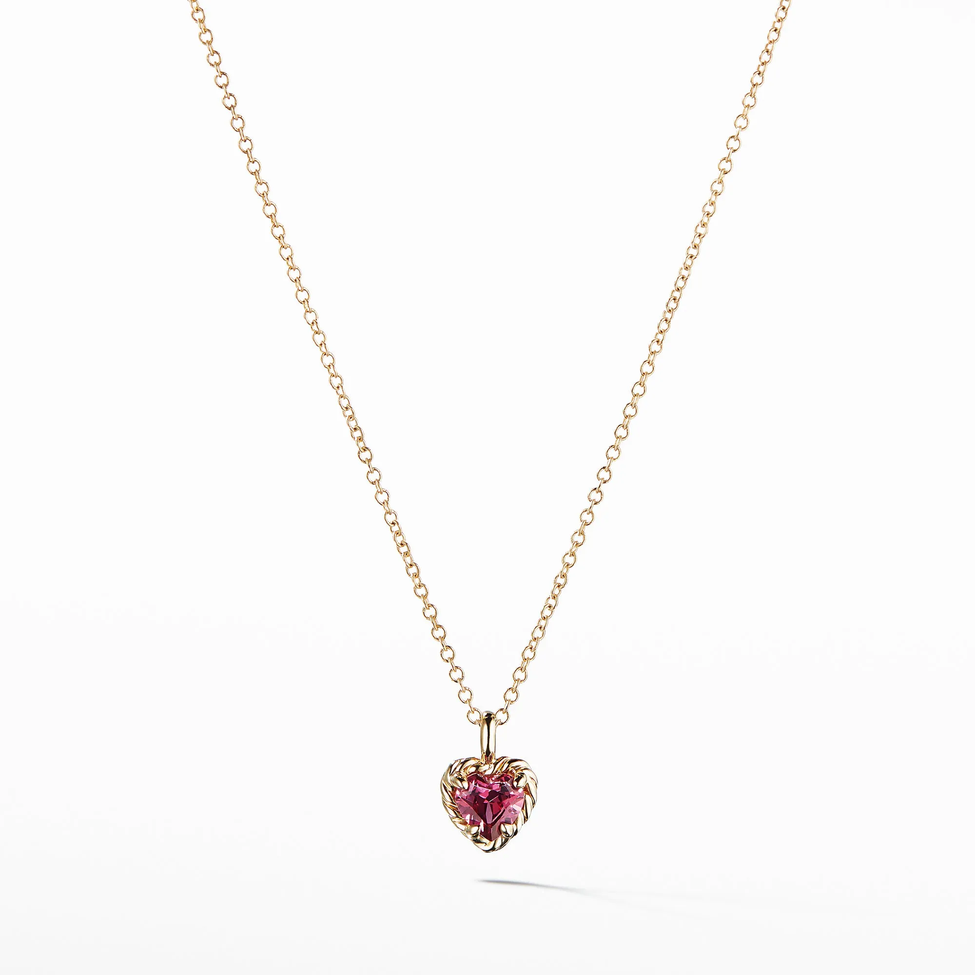 Cable Collectibles® Kids Heart Charm Necklace with Rhodolite Garnet in 18K Gold