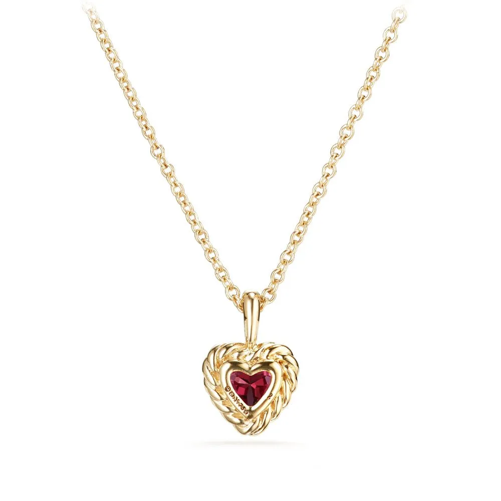 Cable Collectibles® Kids Heart Charm Necklace with Rhodolite Garnet in 18K Gold