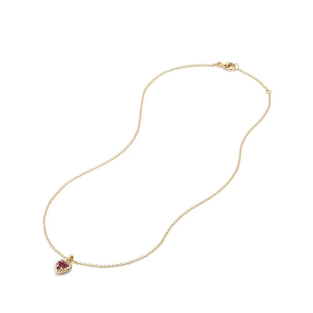 Cable Collectibles® Kids Heart Charm Necklace with Rhodolite Garnet in 18K Gold