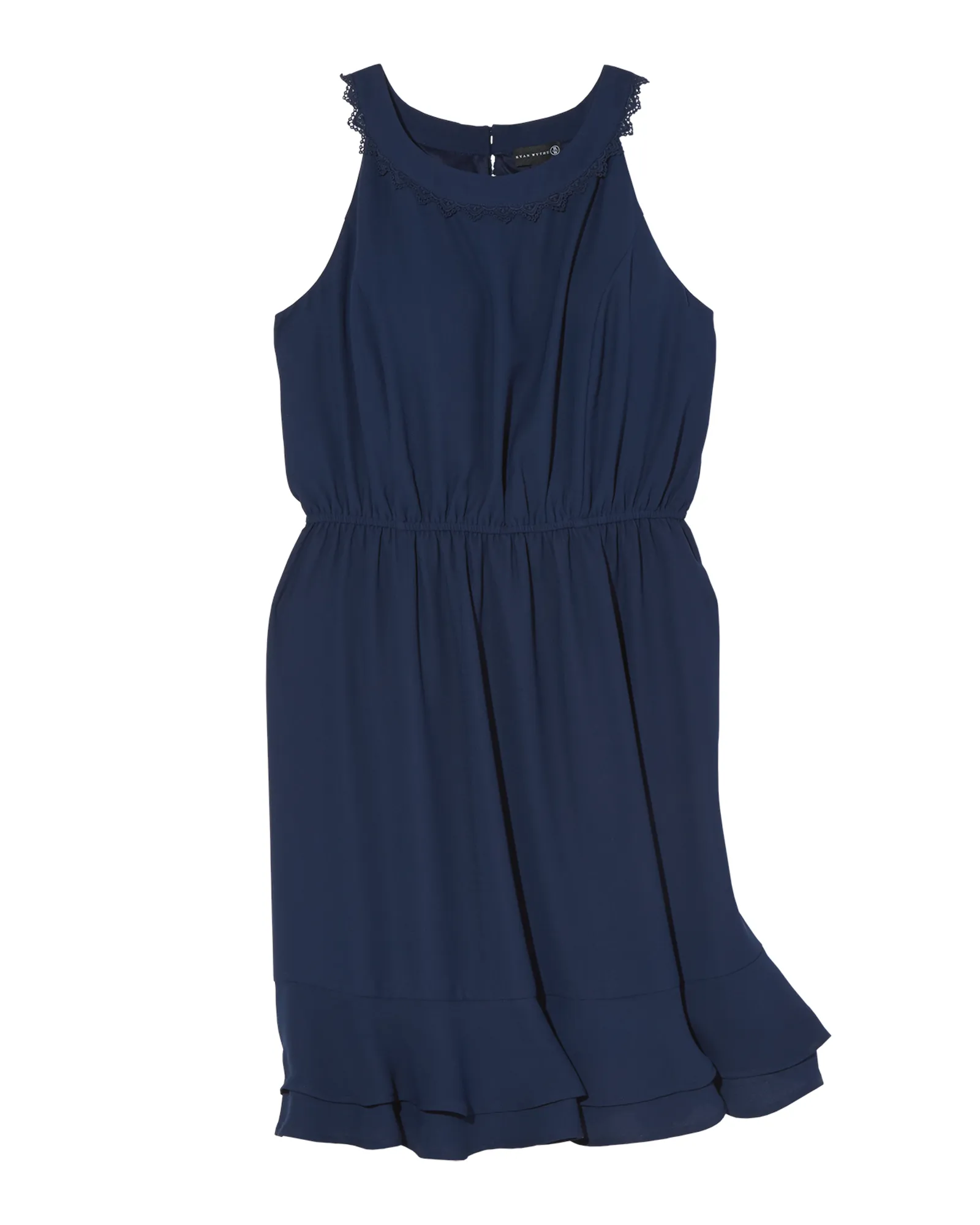 Calabasas Sleeveless Woven A-Line Ruffle Dress | Navy