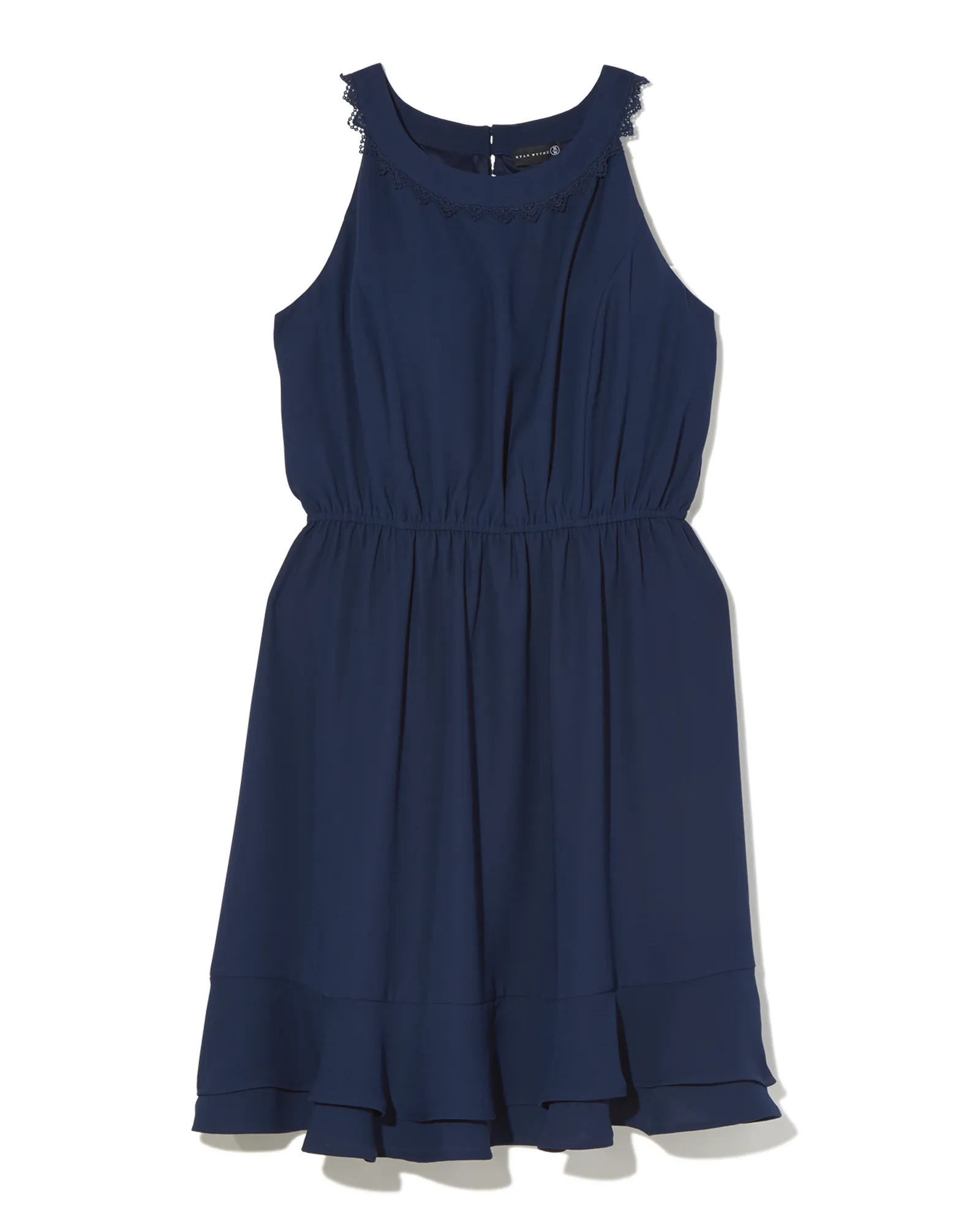 Calabasas Sleeveless Woven A-Line Ruffle Dress | Navy