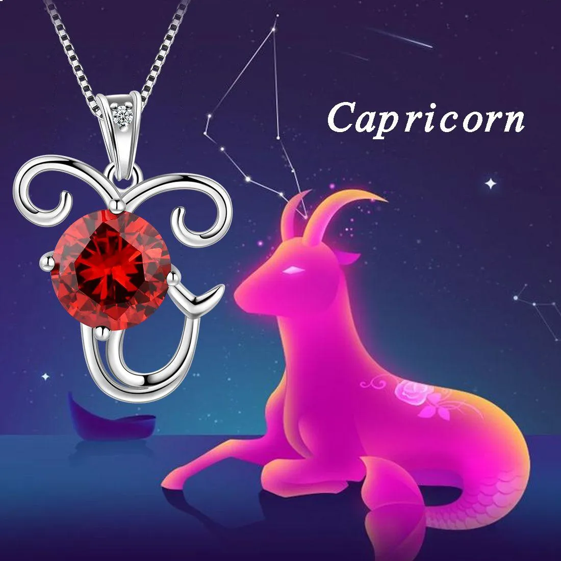 Capricorn Zodiac Necklace January Birthstone Pendant Women Girls Jewelry Birthday Gift Women Girls Jewelry Birthday Gift