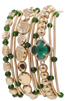 CB2216 Clover Charm Color Accent Beaded Bracelet Set