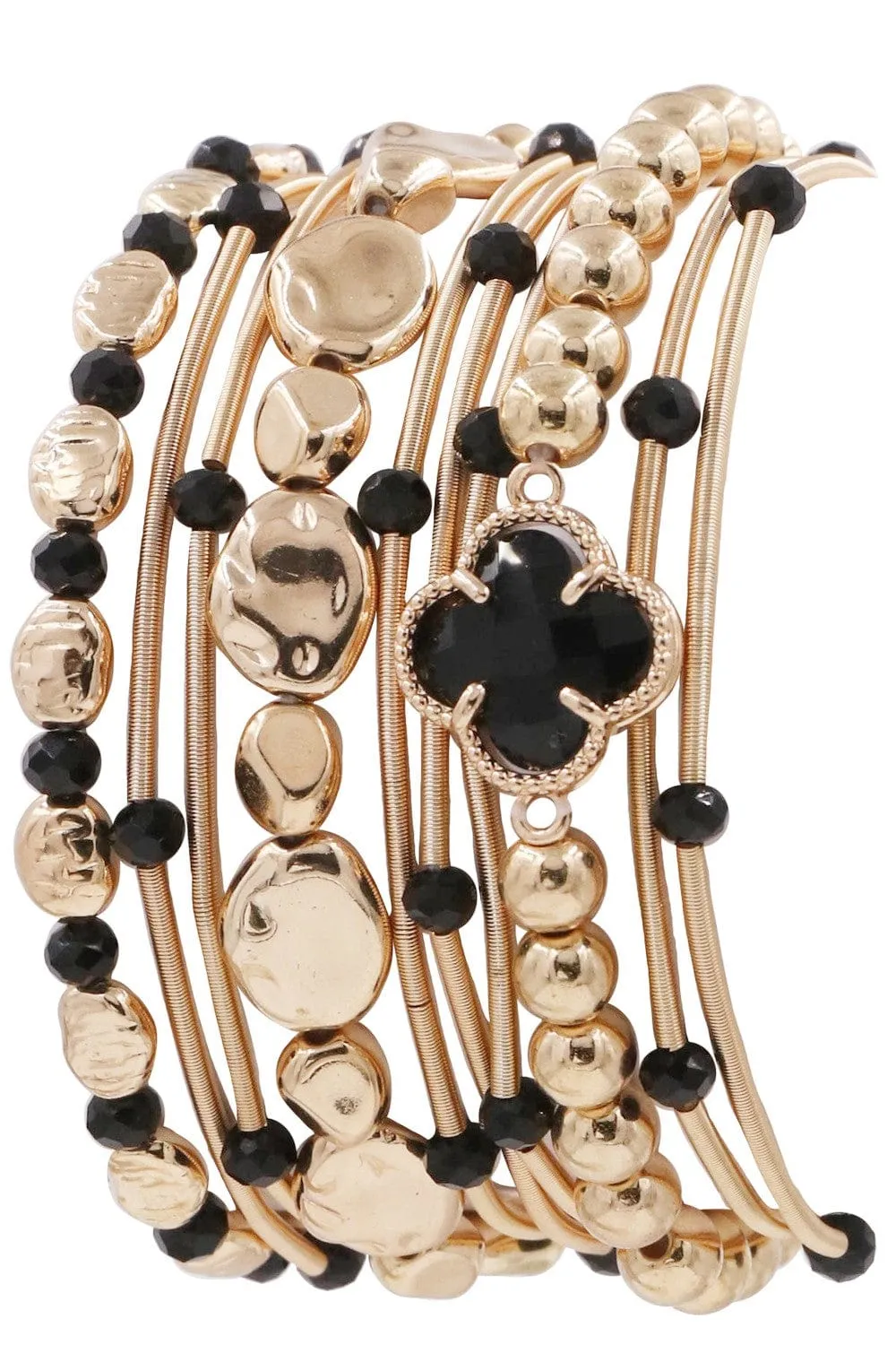 CB2216 Clover Charm Color Accent Beaded Bracelet Set