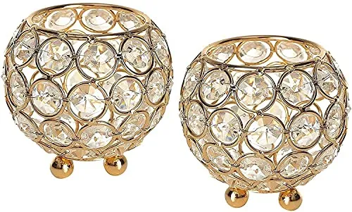 CentraLit Crystal Votives Bowl Candle Holders Tealight Candle Centerpieces For Wedding Home Party Table Decoration (Gold (Pack Of 2)), Iron