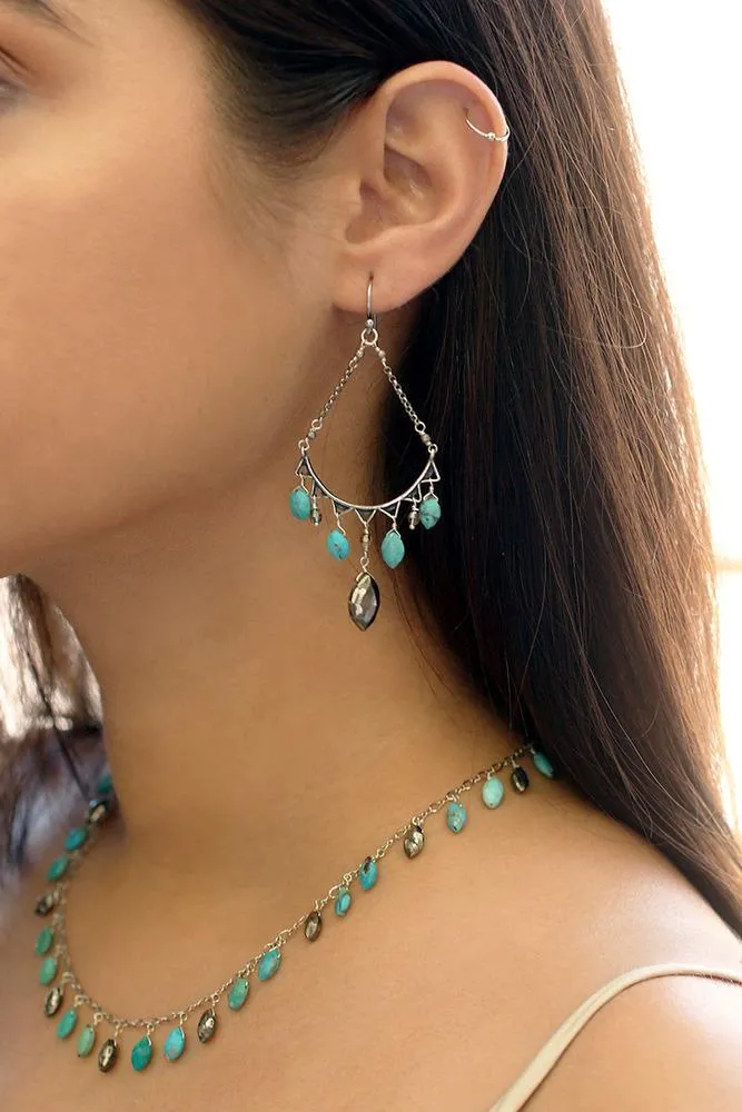 Chan Luu Turquoise Mix Teardrop Hoop Earrings