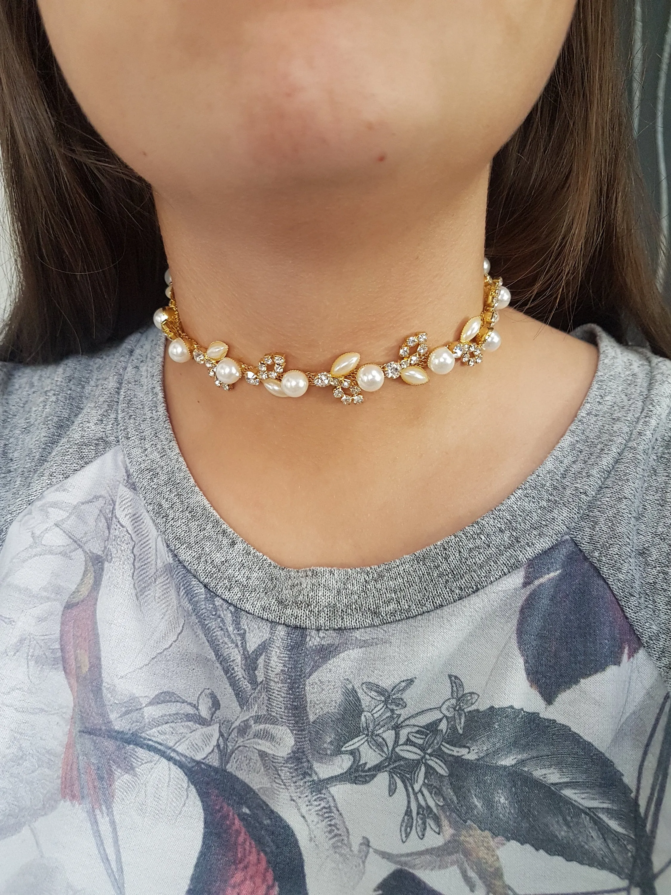 CHOKER NECKLACE,  Rhinestone Crystal silver or gold tone