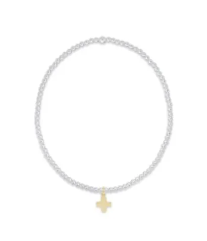 Classic Sterling Mixed Metal 2mm Bead Bracelet - Signature Cross Small Gold Charm