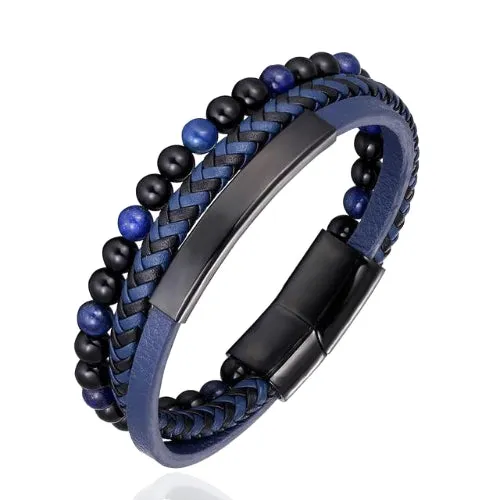 Classy Men Blue 3-Layer Beaded Leather Bracelet | 3 Styles