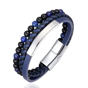 Classy Men Blue 3-Layer Beaded Leather Bracelet | 3 Styles