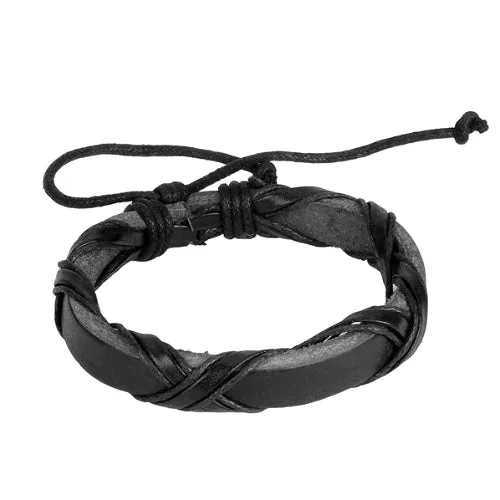 Classy Men Burnt Black Leather Lace-up Bracelet