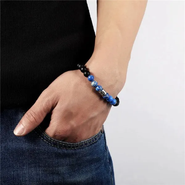 Classy Men Leo Blue Beaded Zodiac Bracelet